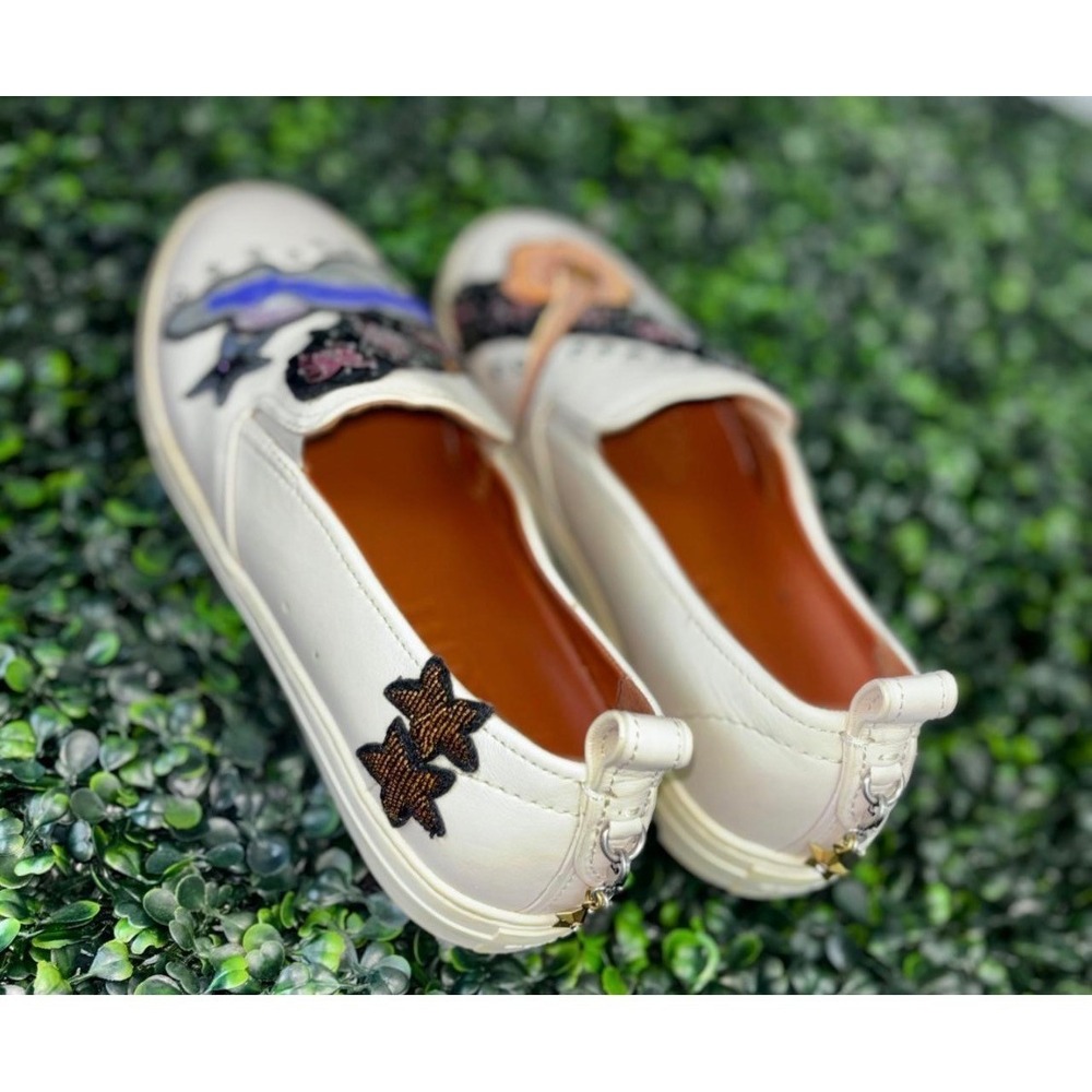 Coach Womens White Leather Celestial Star Sequin Slip On Sneaker G1925 Size 10B - Picture 4 of 6